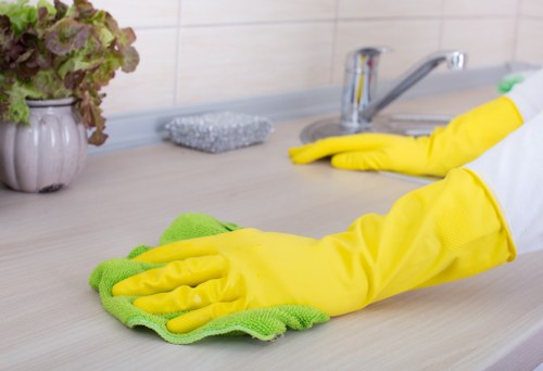 Protective gloves and cleaning tools prepared safely